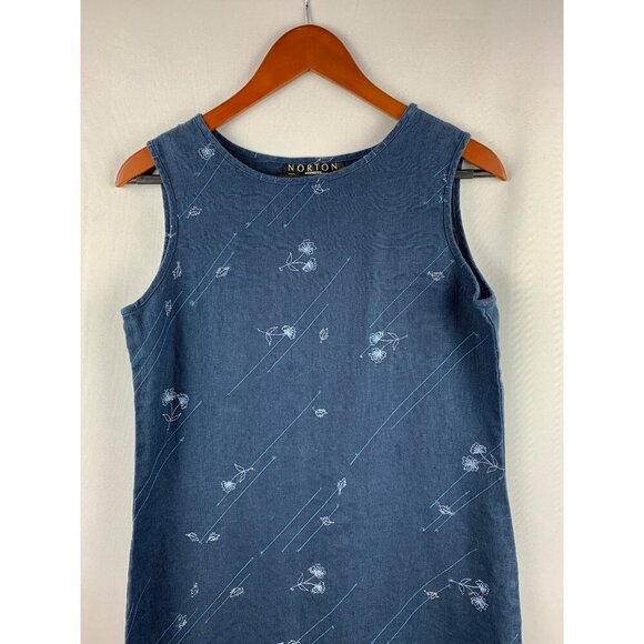 Norton Studio Petite Sleeveless Blue Linen Maxi Dress - Picture 2 of 5